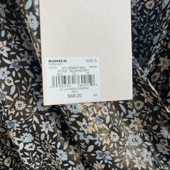 LC Lauren Conrad Small Gold Shimmer Floral Long Sleeve Tie Waist Dress - Picture 4 of 4